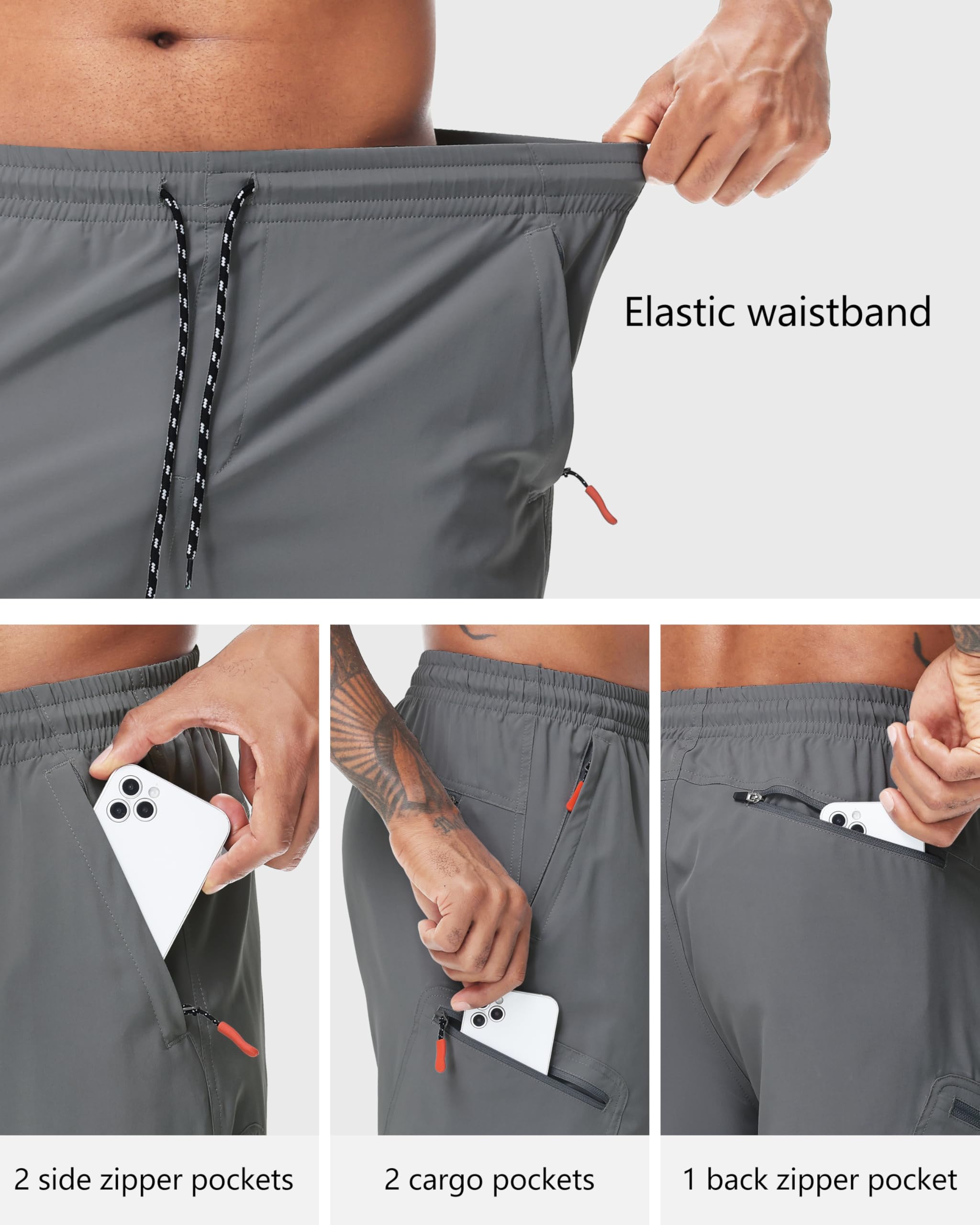 LAZYDAY Pantalones cortos de senderismo para hombre con bolsillos con cremallera, cintura elástica, secado rápido para exteriores, viajes, verano, pesca
