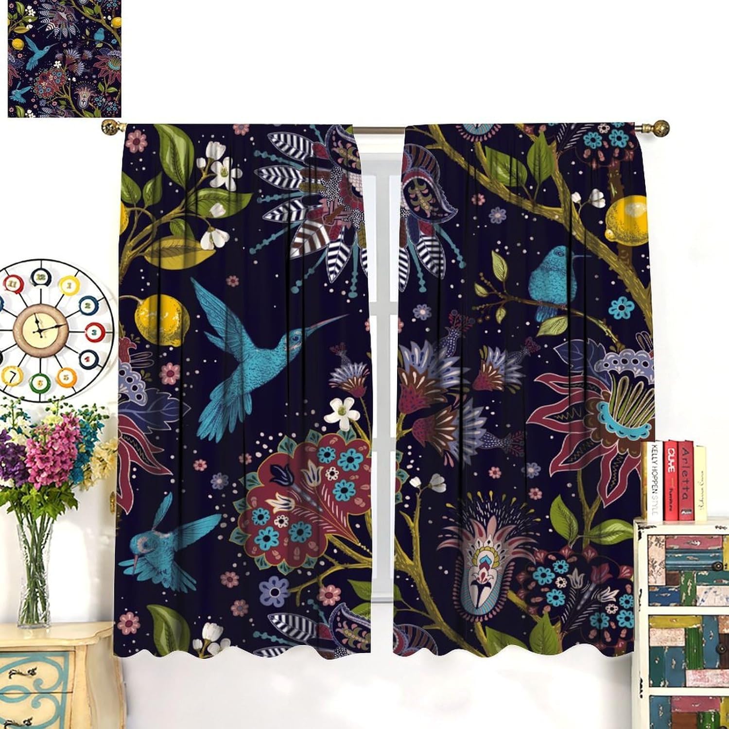 Vorhänge Schlafzimmer 3D Bunte Retro-Blumen 280X250 cm (B + H) Vorhang Gardinen Blickdicht Mit Ösen Thermovorhang Lichtdicht Für Wohnzimmer Schlafzimmer Kinderzimmer/Uv-Schutz-578685725