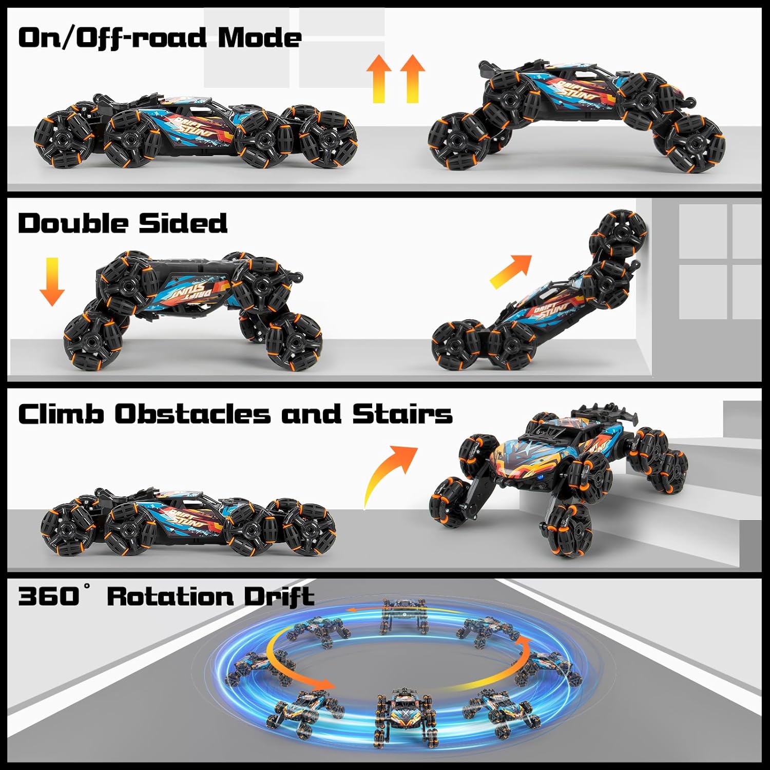 8 Wheels Hand Controlled RC Stunt Car Toys for Kids Ages 6 7 8-12 13 14 Year Old - 2.4Ghz Gesture Sensing Remote Control Cars for Boy Girl Birthday - Cool Spray & Lights & Music Climbing Stunt
