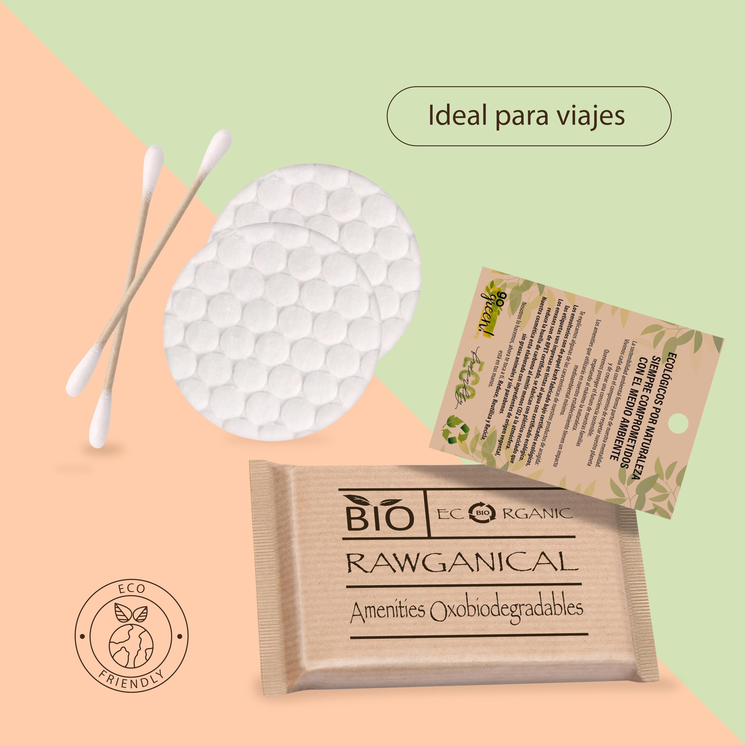 Vanity 50 Sets mit 2 Wattestäbchen und 2 Scheiben für Hotels | Umweltfreundliches Kosmetikset einzeln verpackt | für Hotels, Reisen und Gäste | 50 Amenitiy Kits