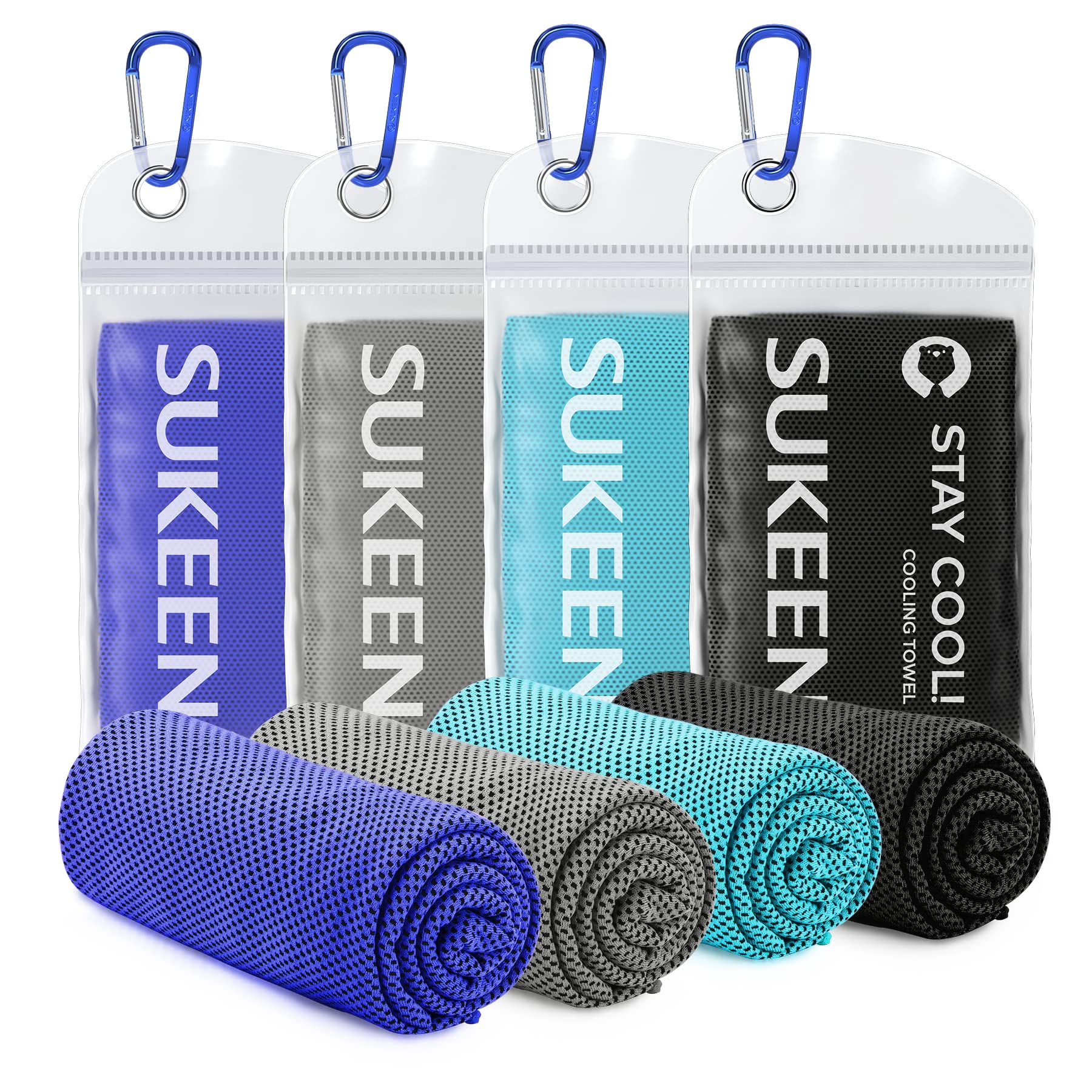Sukeen Cooling Towel Neck & Face (40''x12''),Ice Towel,Soft Breathable Chilly Towel,Microfiber Yoga,Sport,Running,Gym,Workout,Camping,Fitness,Workout & More Activities,Blue/Grey/Royal Blue/Black — image 1