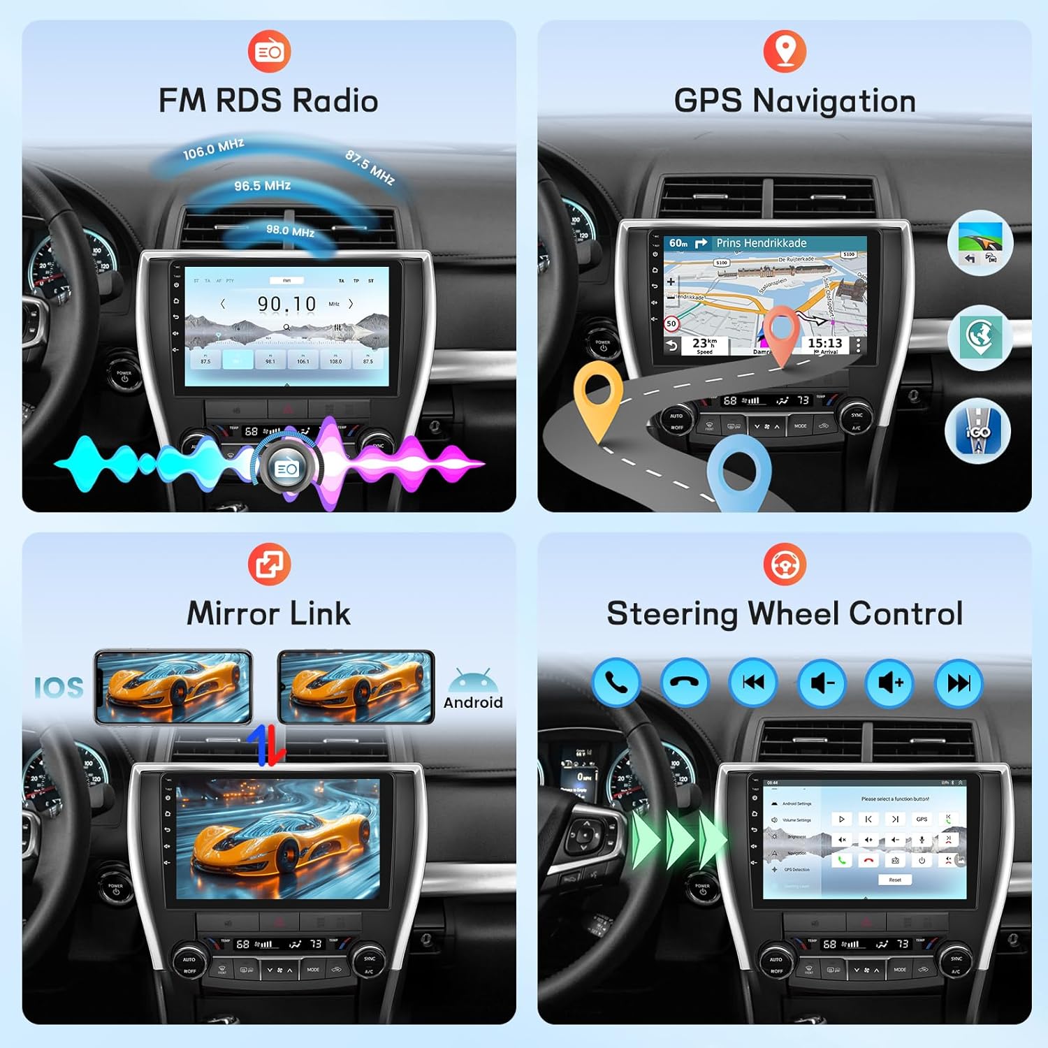 Qualcomm 8 Core [4+64G] Car Radio for Toyota Camry 2015 2016 2017, 10.1 inches Android Touchscreen Camry Stereo, Carplay&Android Auto/FM RDS/EQ Audio/Bluetooth 5.1/SWC