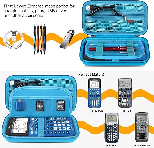 Miniatura 2 de Funda de transporte para calculadora gráfica de color Texas Instruments TI-84 Plus CETI-84 PlusTI-83 Plus CECasio fx-9750GI, bolsillo de malla