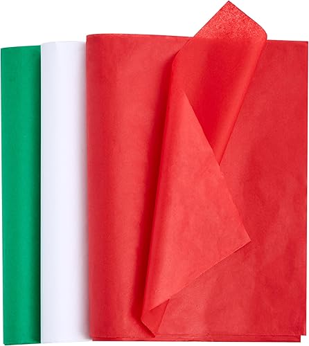 Surtido de 180 hojas de papel de seda navideño de 20 x 20 pulgadas (rojo, verde y blanco), 60 hojas por color - Accesorio fácil y rápido para Surtido de 180 hojas de papel de seda navideño de 20 x 20 pulgadas (rojo, verde y blanco), 60 hojas por color - Accesorio fácil y rápido para