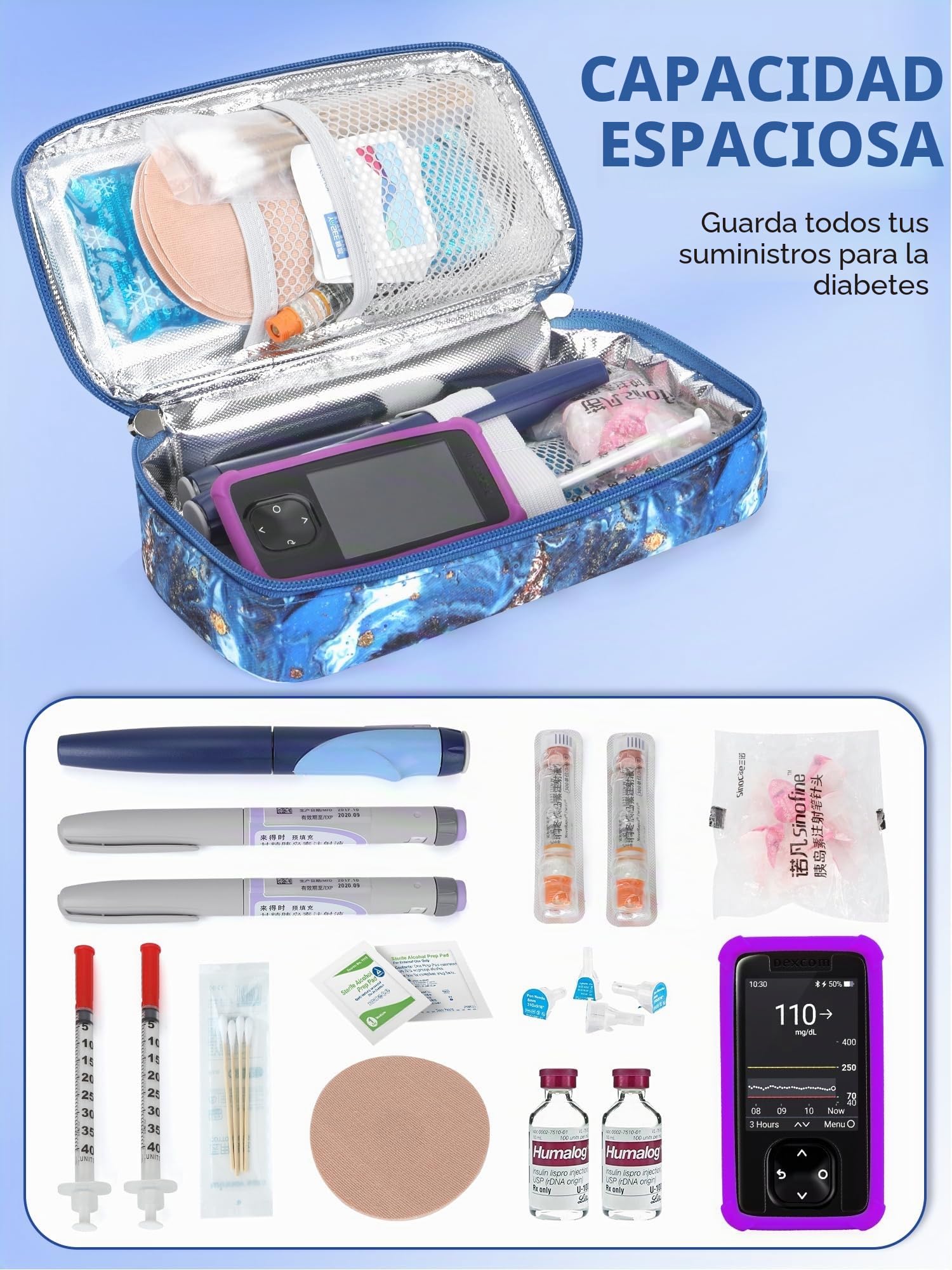 YOUSHARES Bolsa Refrigerante para Insulina con 2 Bolsas de Hielo TSA, Bolsa Isotérmica para Insulina, Nevera Insulina para Viajes con Indicador Temperatura (Arena Movediza Dorada)