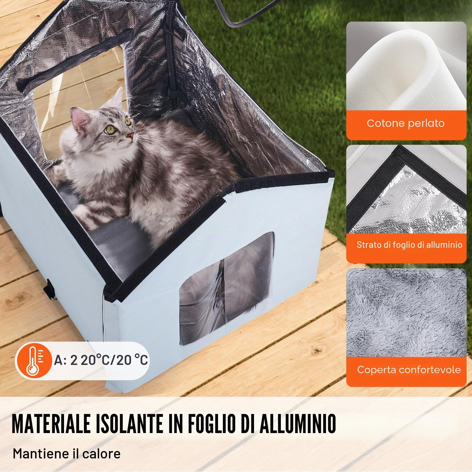 VEVOR Cuccia per gatti riscaldata, per esterni con temperatura regolabile e timer, per gatti pieghevole in tessuto Oxford 600D con cuscino riscaldato per l'inverno