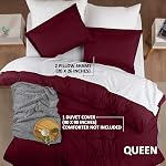 Utopia Bedding Couvercle de coudée Ensemble Queen Size avec shams d'oreiller - Couverture de confort avec fermeture à glissière, 90X90 Pouces & Shams d'oreiller 20X26 Inches (Burgogne) Conforteur non inclus