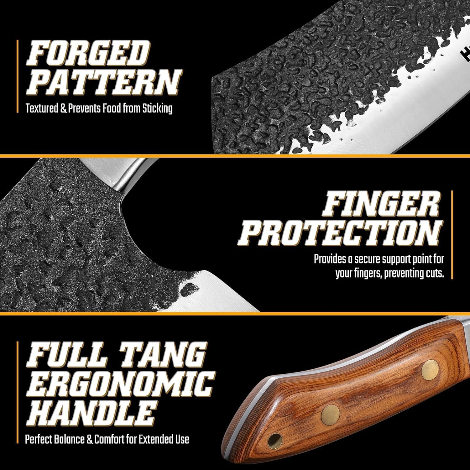 Huusk Cleaver Knife 7 inch - Hand Forged Butcher Knife for Meat Cutting, Japanese Chopping Knives, High Carbon Steel Vegetable Meat Cleaver for BBQ, Camping, Christmas Gifts for Men Women - Image 6