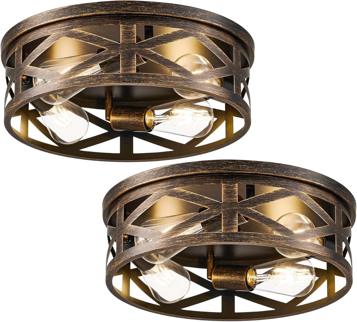 VONLUCE Flush Mount Ceiling Lights, 4-Light Hallway Ceiling Lighting Fixtures, 15 inch Farmhouse Metal Cage Ceiling Lights for Entryway Kitchen, Adjustable Lamp Holders, 2 pcs, Oil-Rubbed Bronze Oil-Rubbed Bronze 15inch, 2 pcs