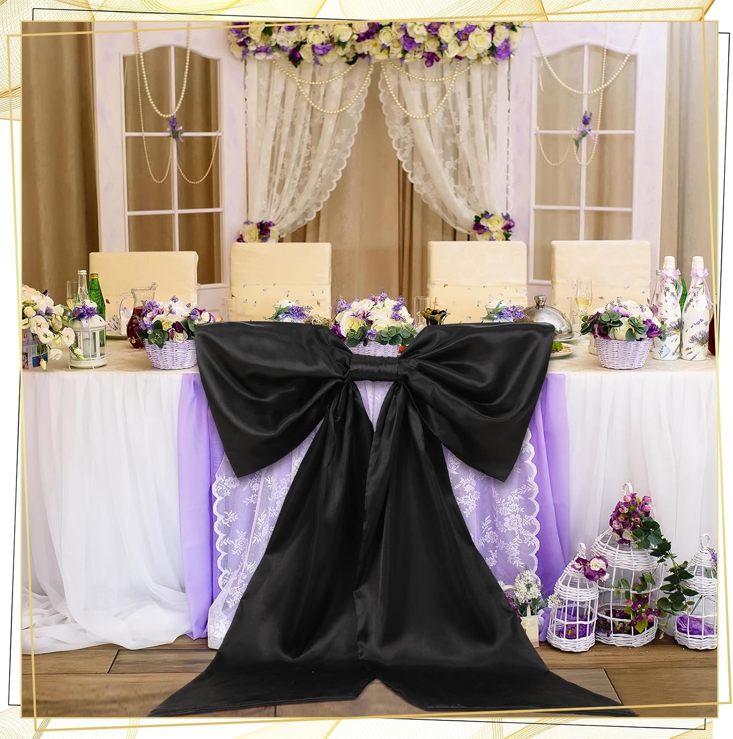 Suncalla Big Black Bow 42 x 27 Inch Wedding Party Decorations Extra Large Black Bows Decor Birthday Coquette Party Wedding Backdrop Satin Ornaments Bridal Shower Photo Backdrop Front Door Wall Decor