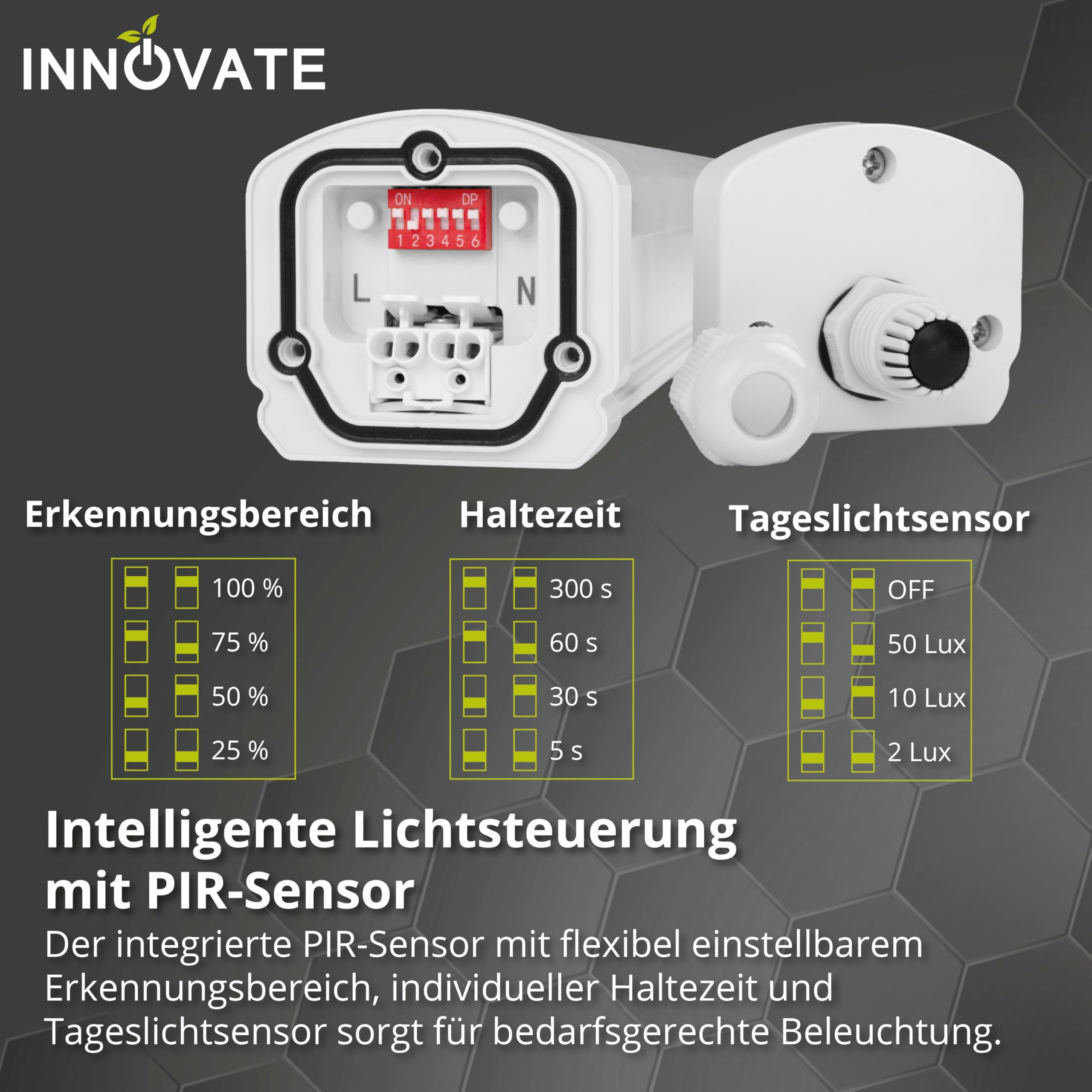 INNOVATE LED Feuchtraumleuchte mit Bewegungsmelder 130 cm 1 Stück [36W IP65 IK08 4000K 4000lm] Werkstattlampe Kellerlampe LED Deckenleuchte mit Bewegungsmelder Werkstatt Garage I Unterbauleuchte Küche
