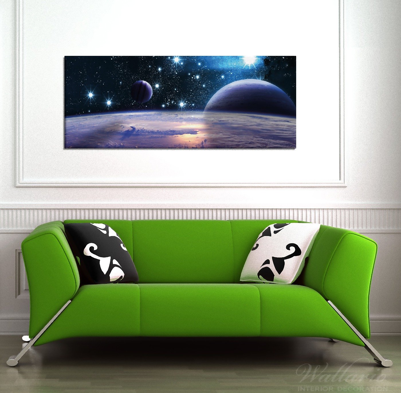 Wallario XXL Leinwandbild Planeten im Weltall - Wandbild 60 x 150 cm Brillante lichtechte Farben, hochauflösend, verzugsfrei, Kunstdruck