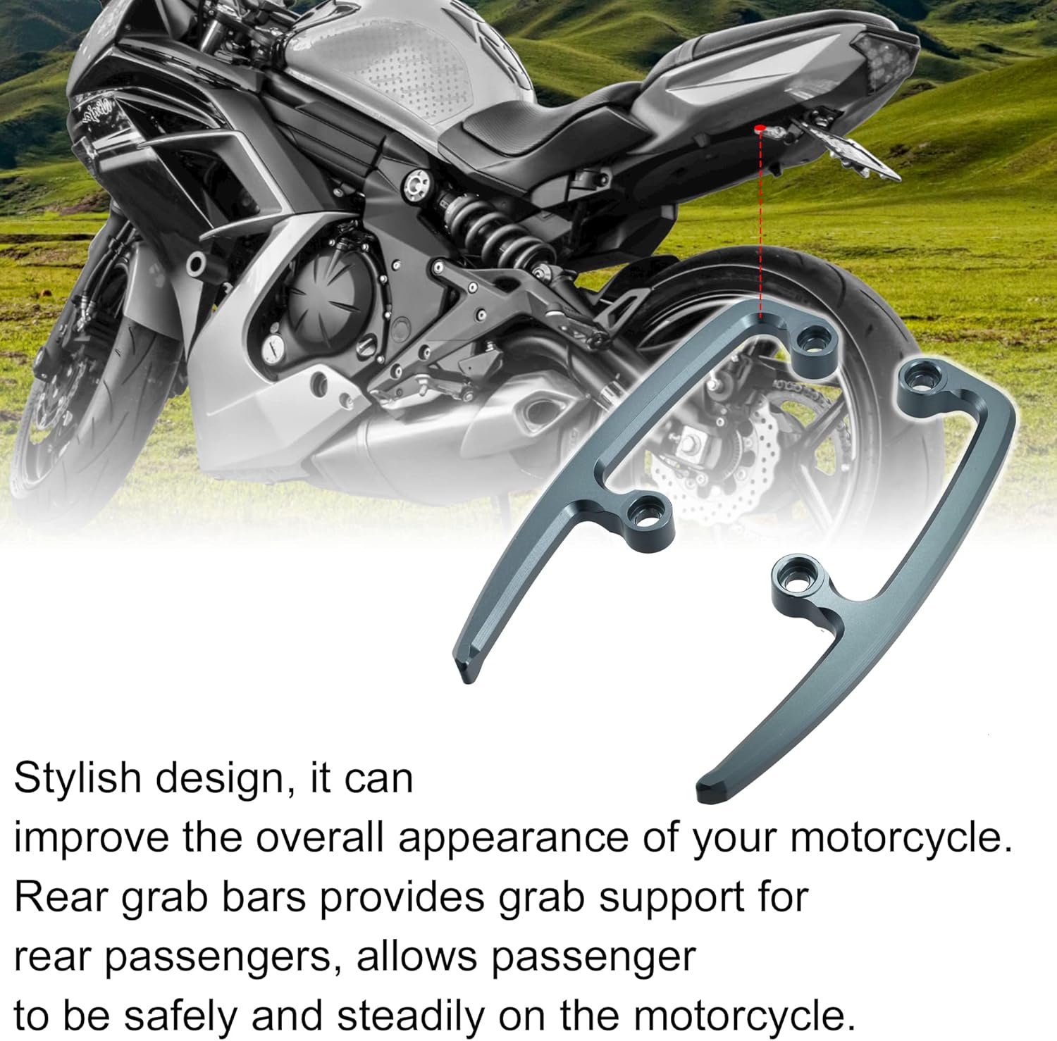 X AUTOHAUX 1 Set Motorcycle Passenger Grab Bar Rear Seat Rail Handle for Kawasaki Z650 2017-2022 for Kawasaki Ninja 650 2017-2022 Titanium Tone
