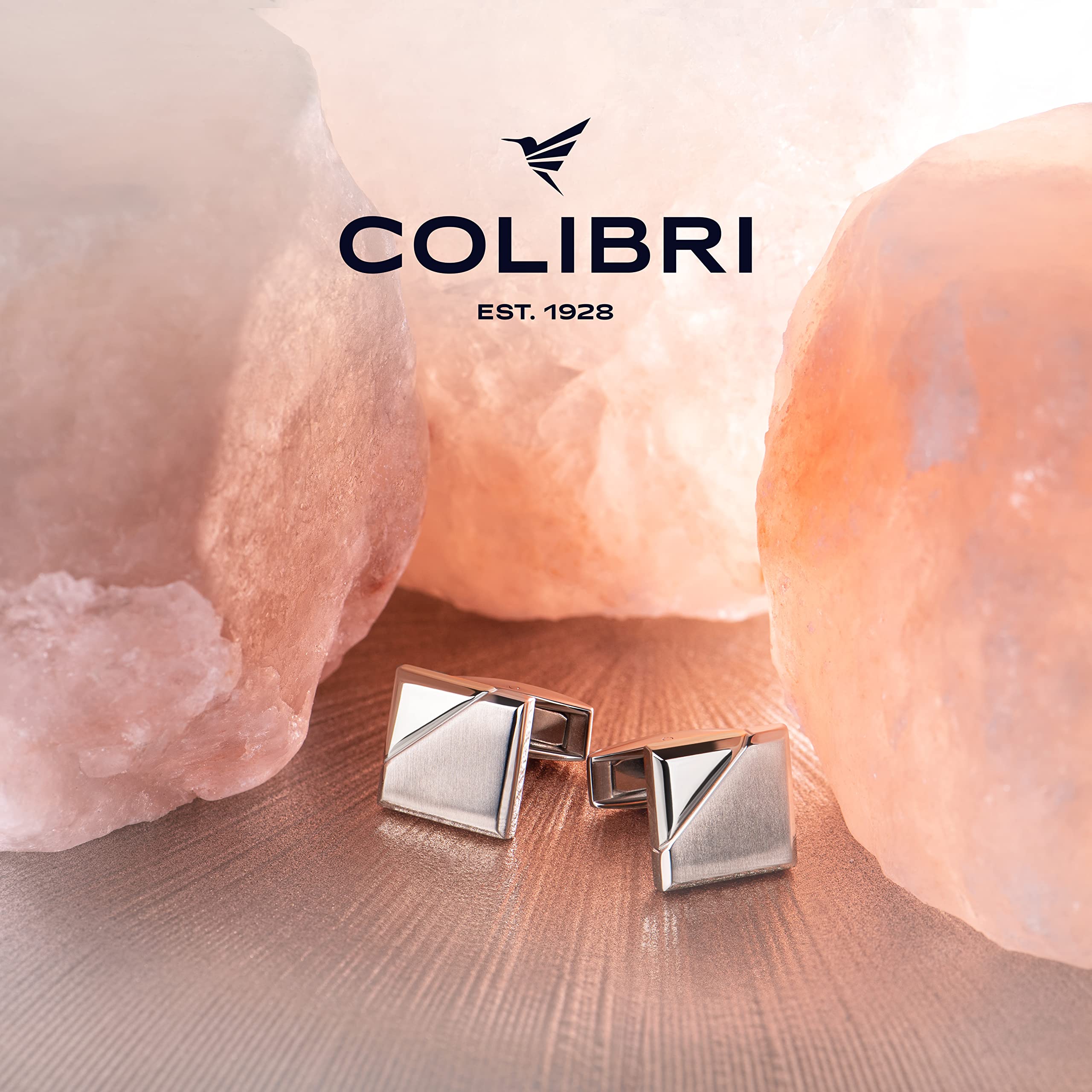 Colibri - Gemelli da uomo Equinox Quadrato - Gemelli da polso di design con chiusura posteriore a coda di balena - Acciaio lucido satinato canna di fucile oro rosa - Confezione regalo