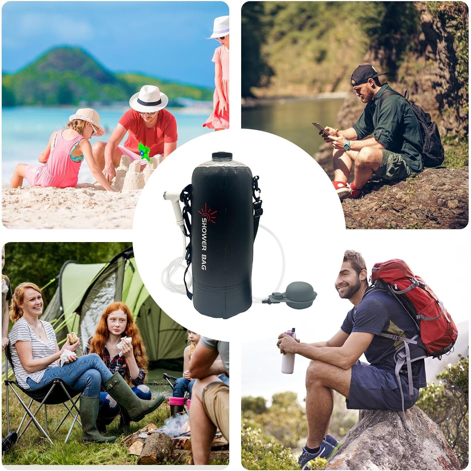 Camping Shower Bag – 12L PVC Black, Foldable Water Container, Showerhead Hose Assembly, Solar Warm Supply | Perfect For Outdoor Adventure Washing, Backpacking Hygiene Routine, Road Trip Cleaning Setup