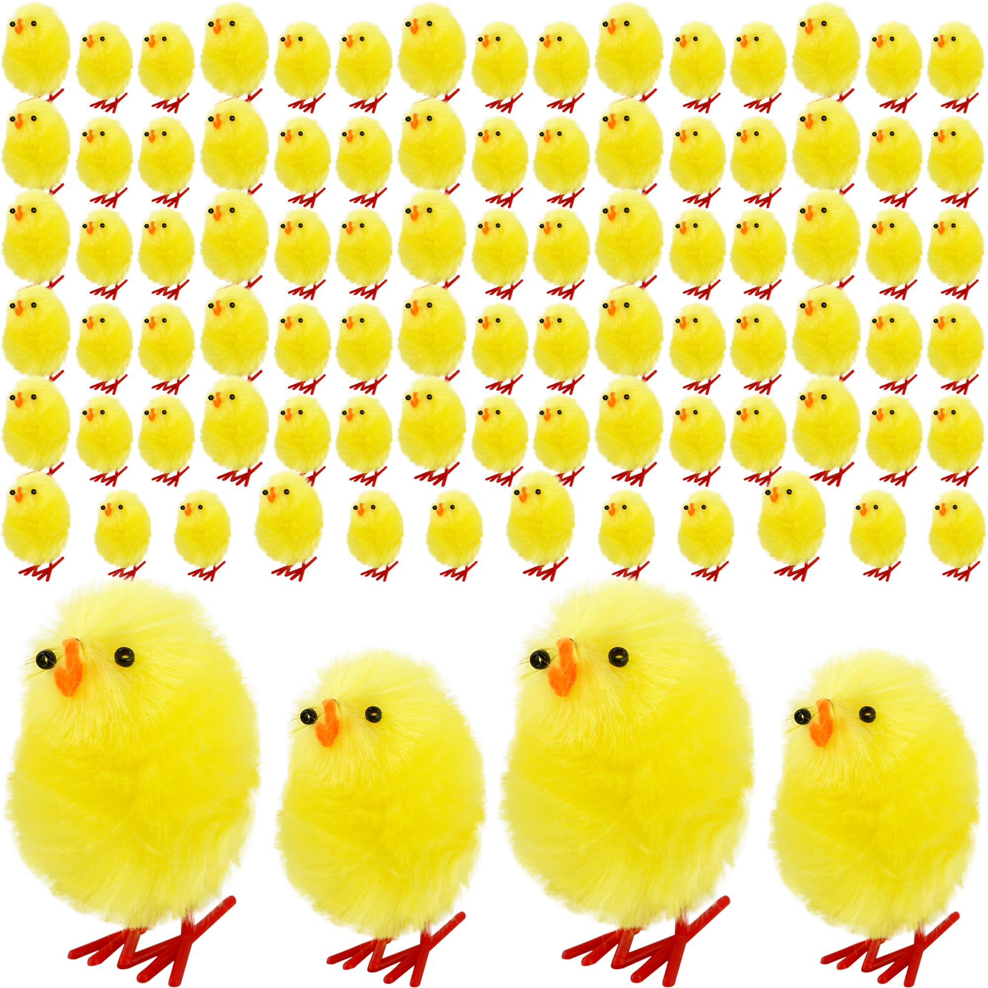 96 Pieces Easter Chick Cute Mini Plush Chicken Soft Fluffy Chenille for Easter Party Favors Supplies, 2 Size
