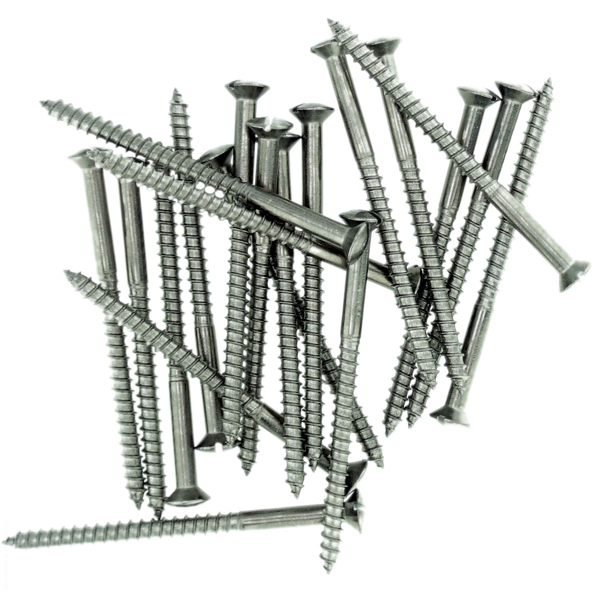 Singularity Supplies No.10 X 1.58 (5.0Mm X 40Mm) Slot Raised Countersunk Wood Screw - Stainless Steel (A2) (Pack Of 20)