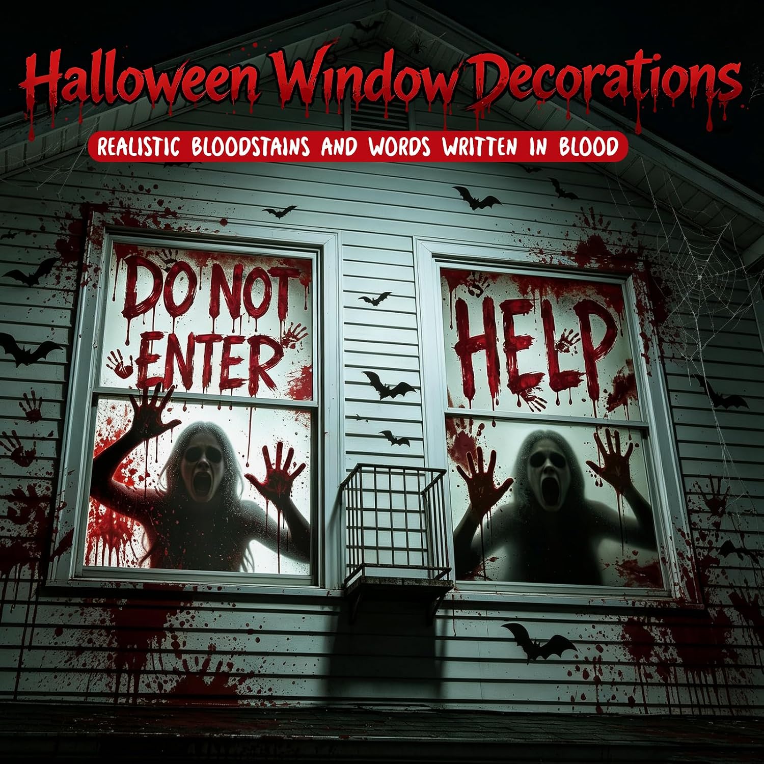 2PCS Halloween Window Cover, 47.2 x 31.5 Inch Bloody Haunted House Decor