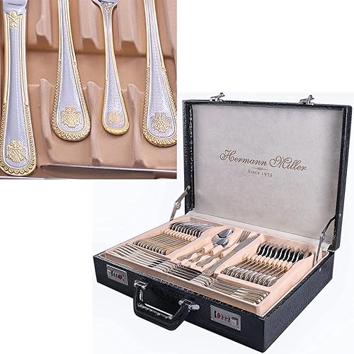 Miniatura 4 de Hermann Miller Royal Family Collection - Juego de cubiertos finos de 72 piezas con funda de transporte de regalo, diseño elegante, sirve a fiestas