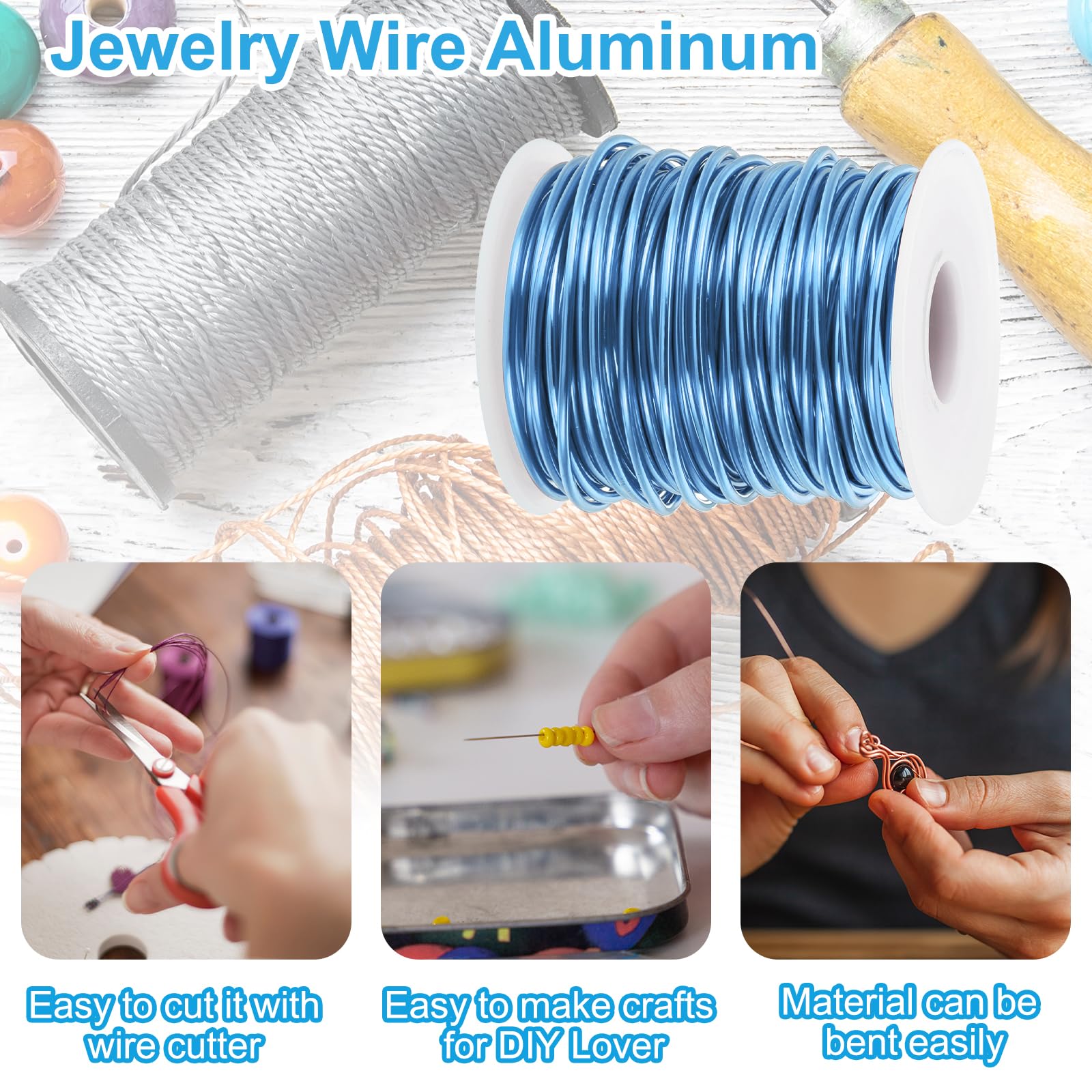 PATIKIL 12 Gauge 2mm Aluminum Craft Wire, 65.6 Ft Metal Wire Armature Bendable Wire for Jewelry Making Metal Wrap DIY Steel Blue - Image 3