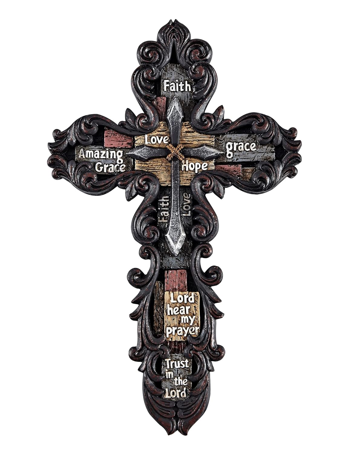 Eagrafts Decorative Resin Wall Cross With Encouraging Words and Phrases Faux Iron Cross Home Wall Decor