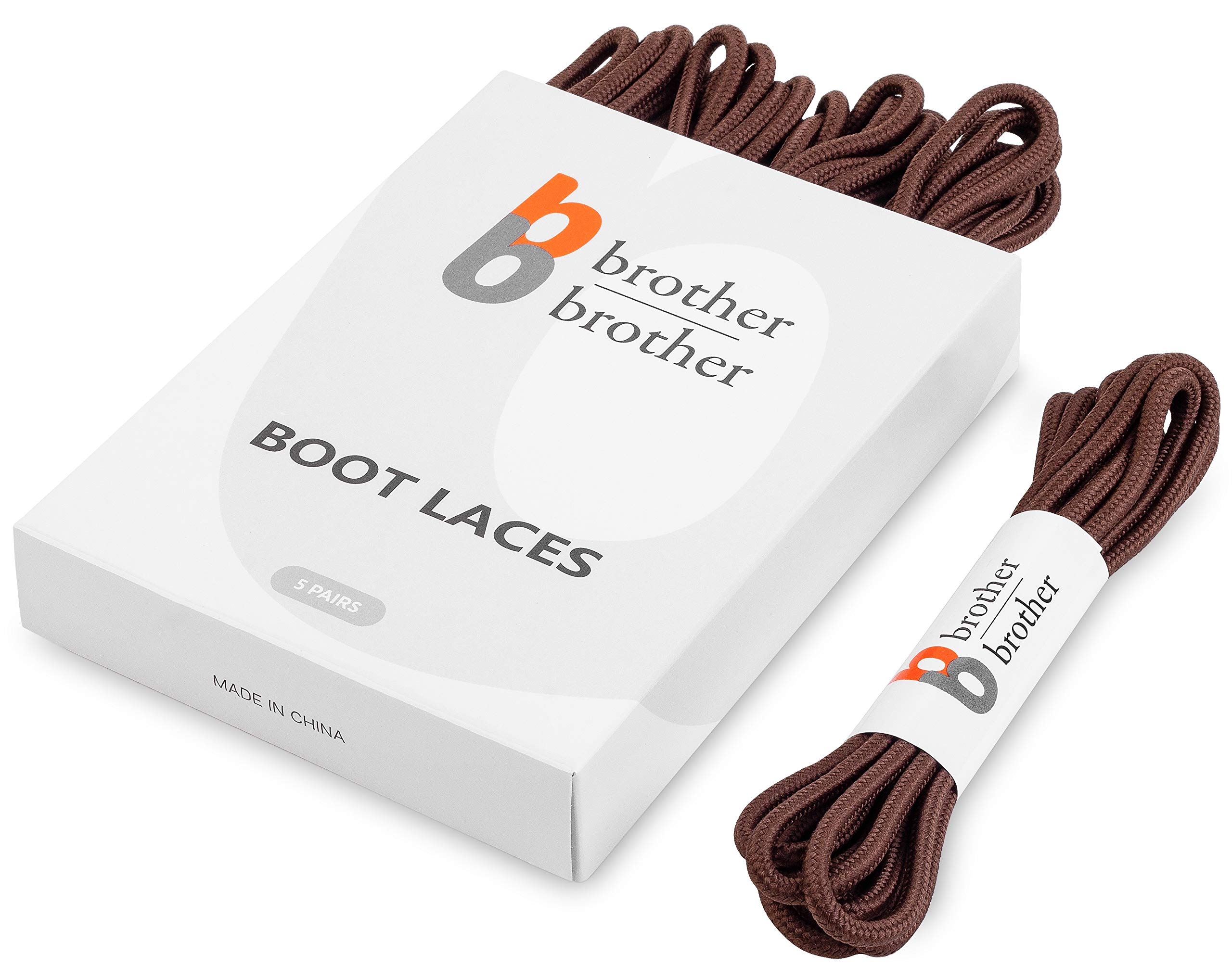BB BROTHER BROTHER Cordones para botas (5 pares) de cordones redondos resistentes y duraderos para botas de trabajo, senderismo y caminata, Marrón, 55'' Inches (140CM)
