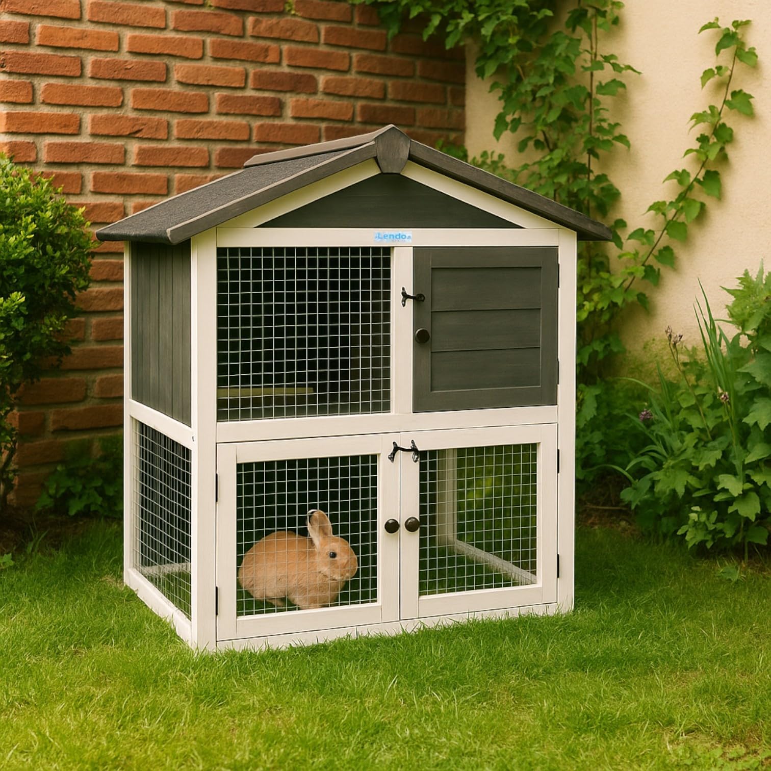 Conigliera da Esterno 94x46x96 cm – Casetta in Legno per Conigli e Cavie, Gabbia con Tetto in Asfalto, Facile da Pulire, Resistente alle Intemperie per Tutte le Stagioni (Grigio)