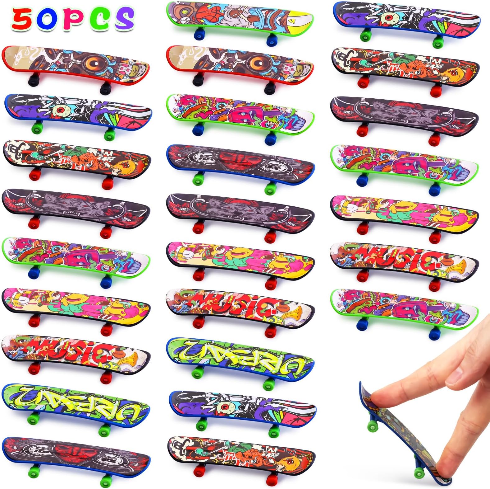 POPLAY 50 PCS Mini Finger Skateboards Party Favors, Gifts & Beginner Practice Set for Kids & Adults, Finger Boards Toy, Classroom Prizes Exchange Gifts