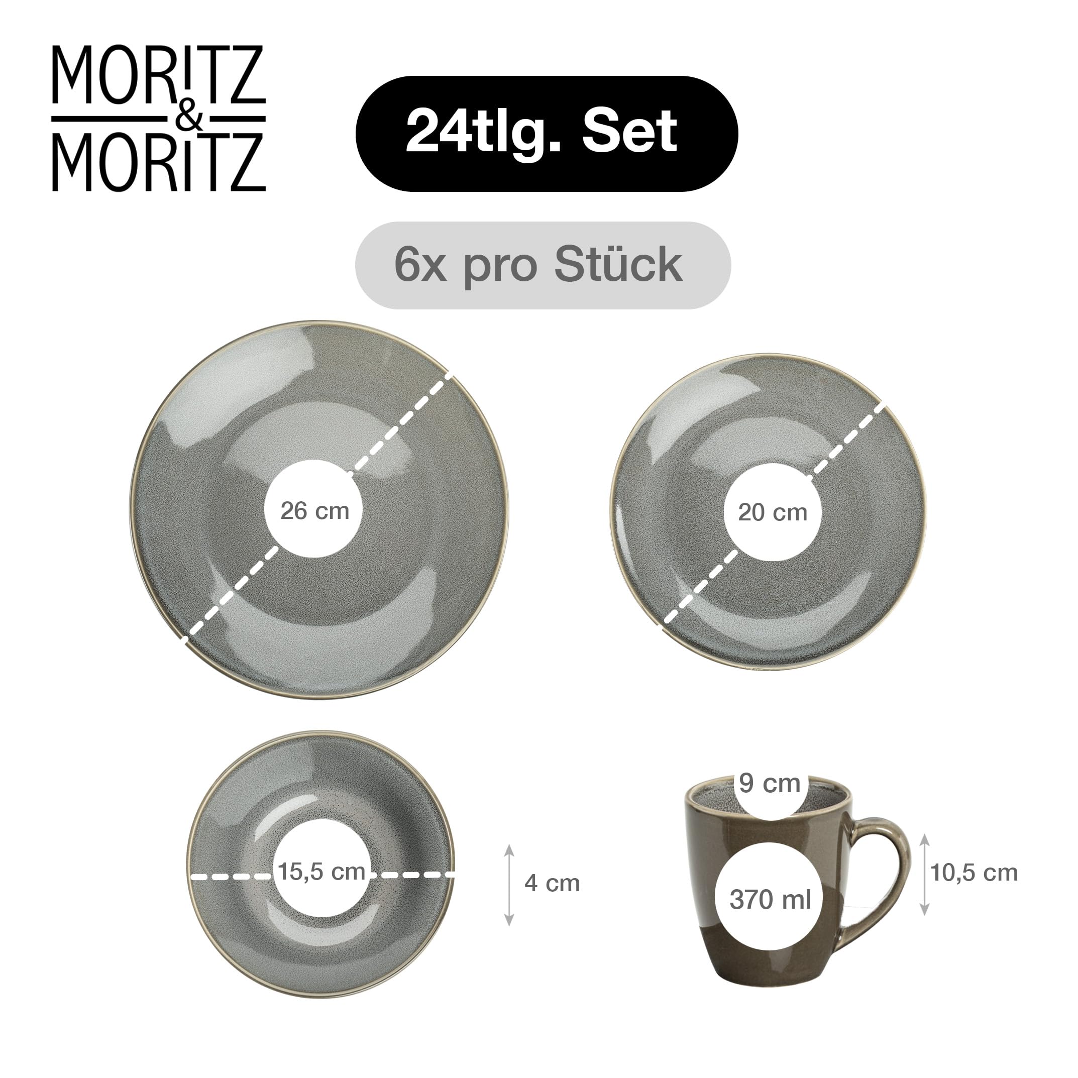 Moritz & Moritz SENSE 24-tlg. Geschirrset 6 Personen Grau Steinzeug Spülmaschinenfest Mikrowellenfest