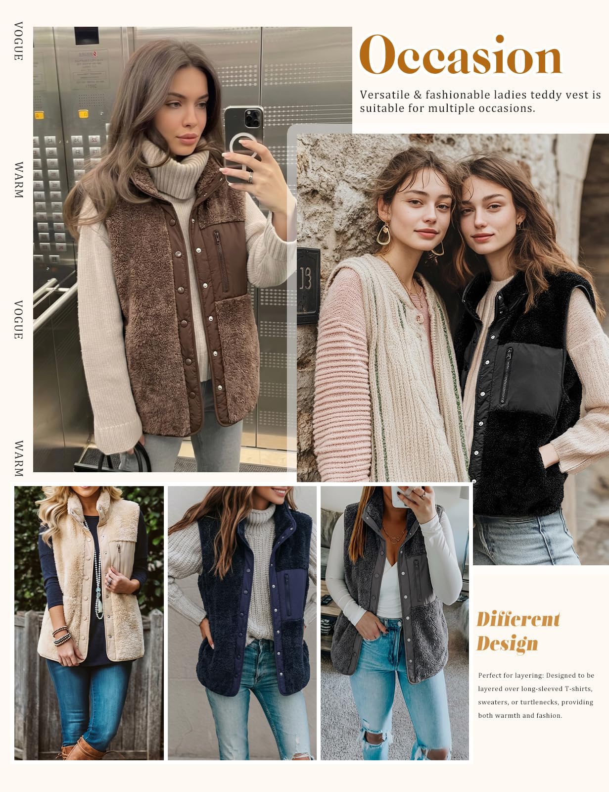 heekpek Gilet Donna Smanicato in Pile Teddy con Tasche