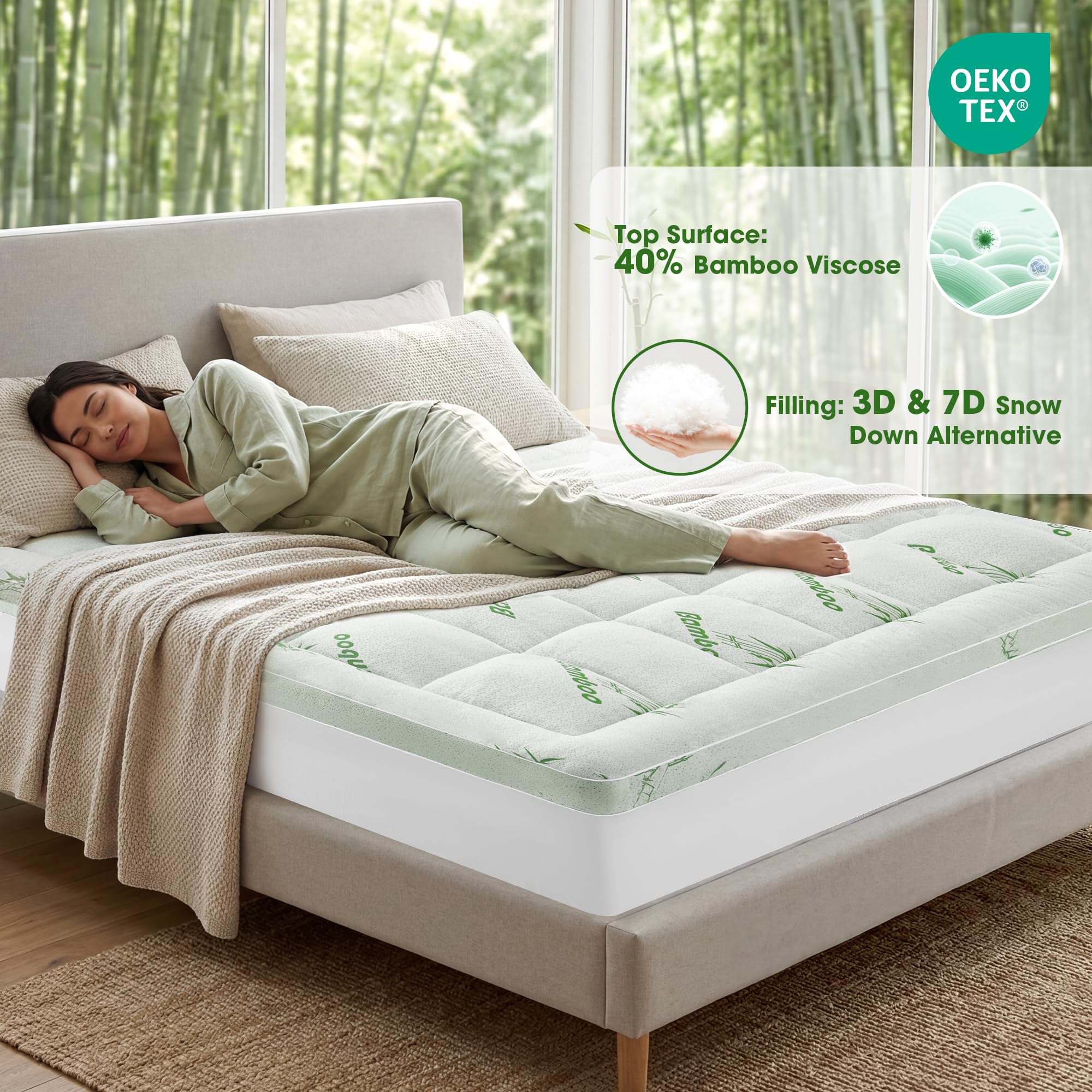 matratzen Topper 160x200cm aus Bambusfaser-Viskose, 1000g/m² weicher matratzentopper, Mattress Topper mit Taschen bis 40cm, matratzenauflage atmungsaktiv & maschinenwaschbar