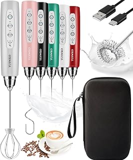 YUSWKO Handheld Milk Frother Wand for Coffee, Rechargeable Electric Whisk with 3 Heads 3 Speeds Drink Mixer Coffee Frother For Latte, Cappuccino, Hot Chocolate, Egg, Silver with Bag