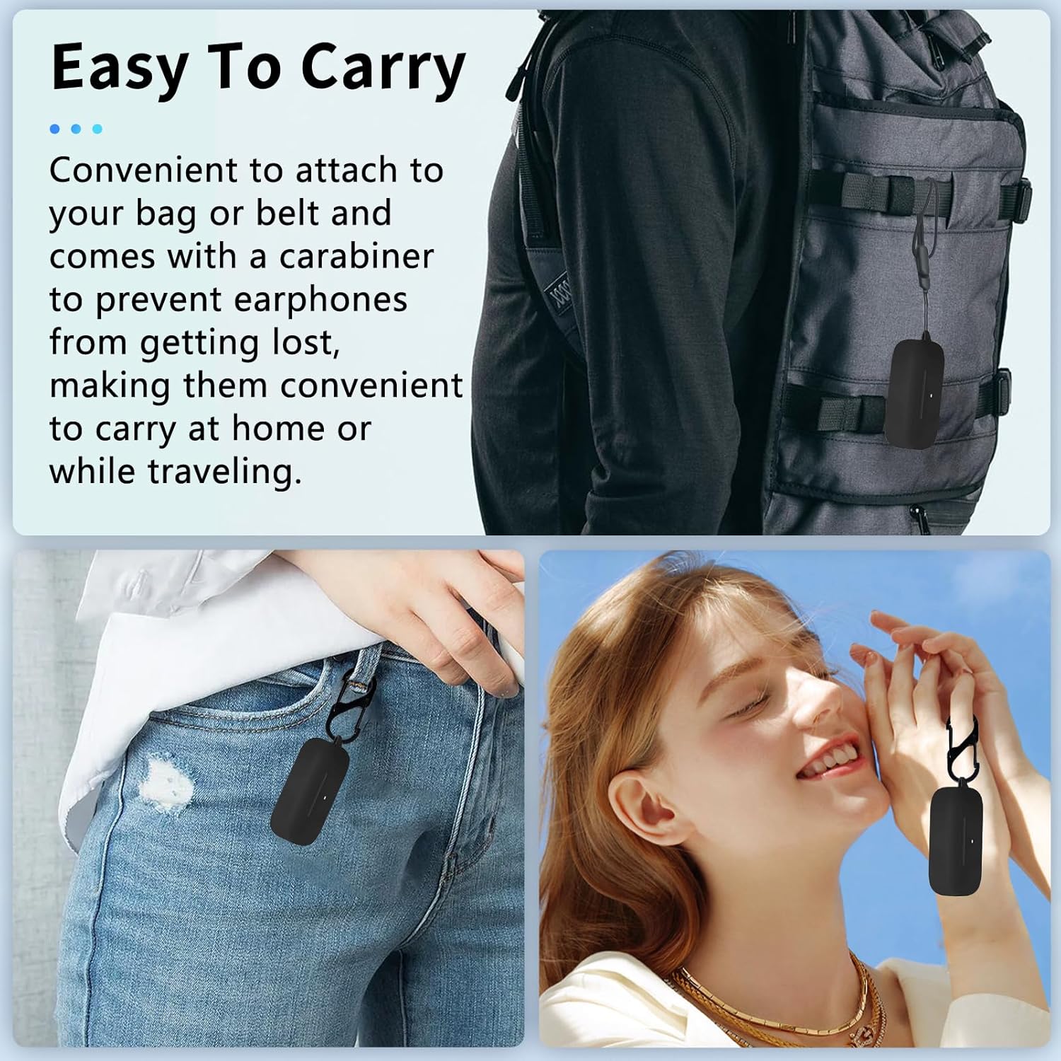 for Sony WF-C510 Case Cover,Wireless Earphone Silicone Protective Cover(with Carabiner + Lanyard) Drop-Proof,Scratch-Proof, Shock-Proof, Reserved Charging Port,Case for WF-C510(Black) - Image 7