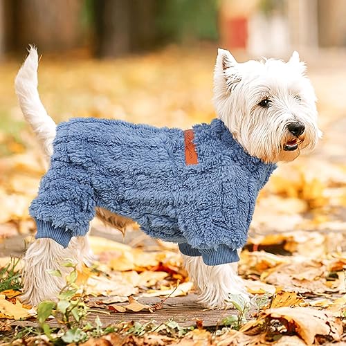 Miniatura 4 de Kosiyi Suéteres para perros pequeños, pijamas de invierno para perros, suéter de cuello alto, ropa gruesa y cálida para perro, pijamas de vellón,