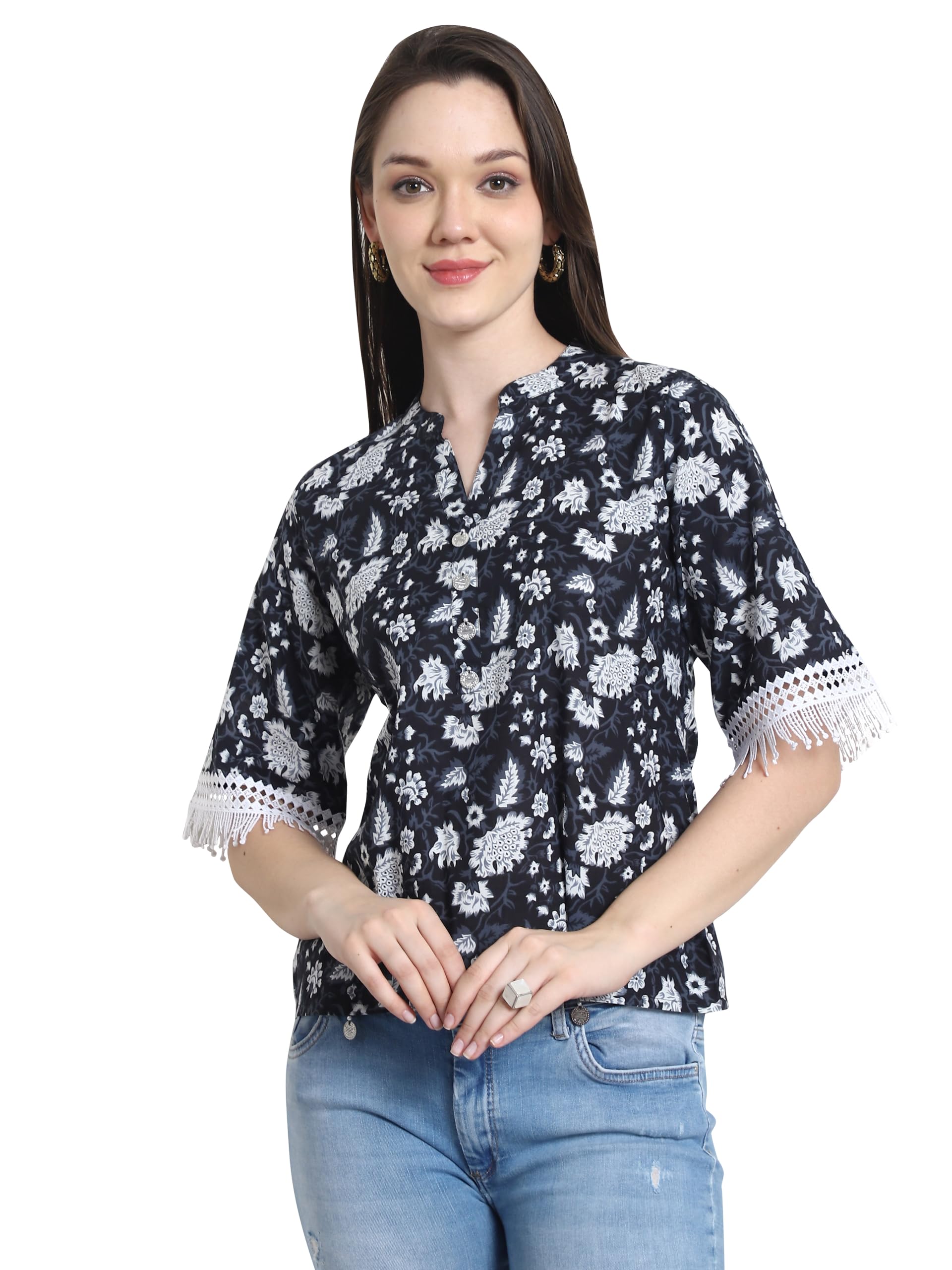 rajnandini Women's Cotton Jaipuri Printed Crop Top (JOPLJPR5001-P_Black & White_P)-picture-33