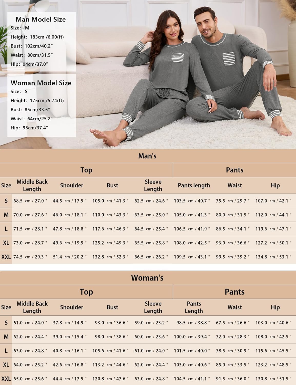 Matching Pajamas for Couples Long Sleeve Pajama Set for Men and Women 2 Piece Cozy Loungewear Set S-XXL - Image 7