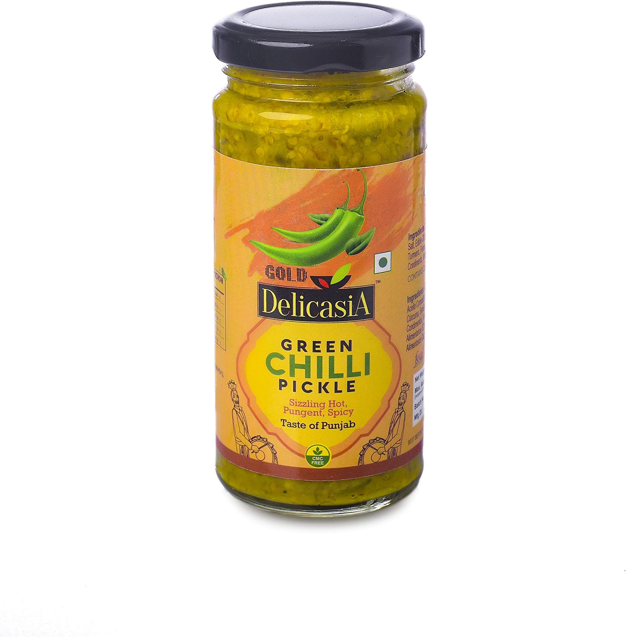 Gold Green Chilli Pickle 250 gm Brand of SR's. Indian Flavor. NO Artificial Color and Flavors. Gluten Free. 77 Years of Trust