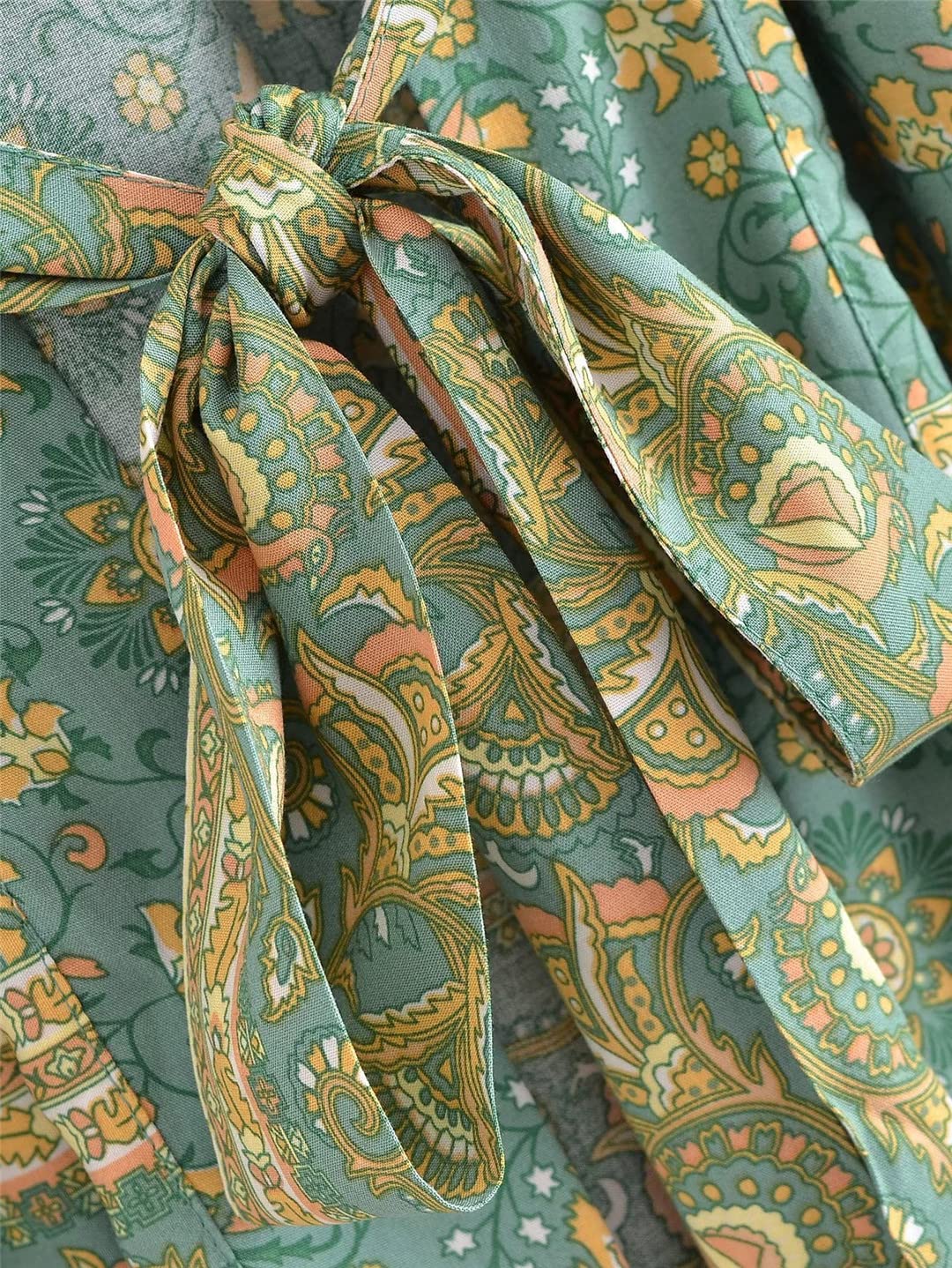 Dninmim Bata estilo kimono de algodón con estampado floral vintage para mujer, de manga larga, para verano, para la playa, estilo bohemio, Como se muestra en la imagen, M
