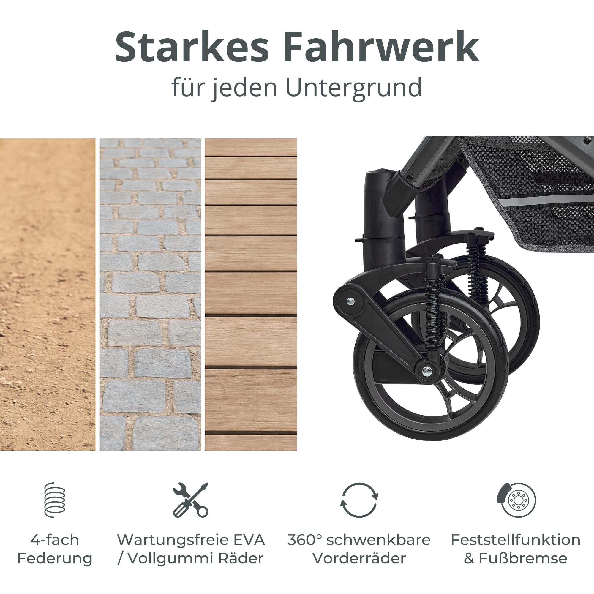 EXQUISE 2.0 Kinderwagen 3-in-1 Komplettset Inkl. Auto-Babyschale, Babywanne | Buggy, Zusammenklappbar, Wickeltasche, Regenschutz, Mücken- & Sonnenschutz (Grau-Grau)