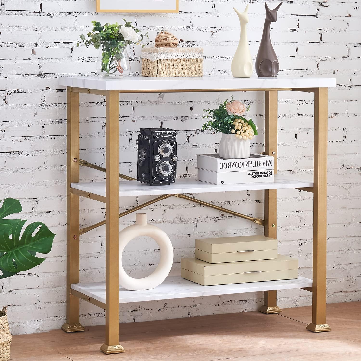 HOMBAZAAR Bookshelf,Small Industrial Bookshelf With Engineered Wood Shelves,3 Tier Shelf Bookcase With Metal Frame,Short Book Shelf For Living Room,Small Space And Office,Rustic Brown