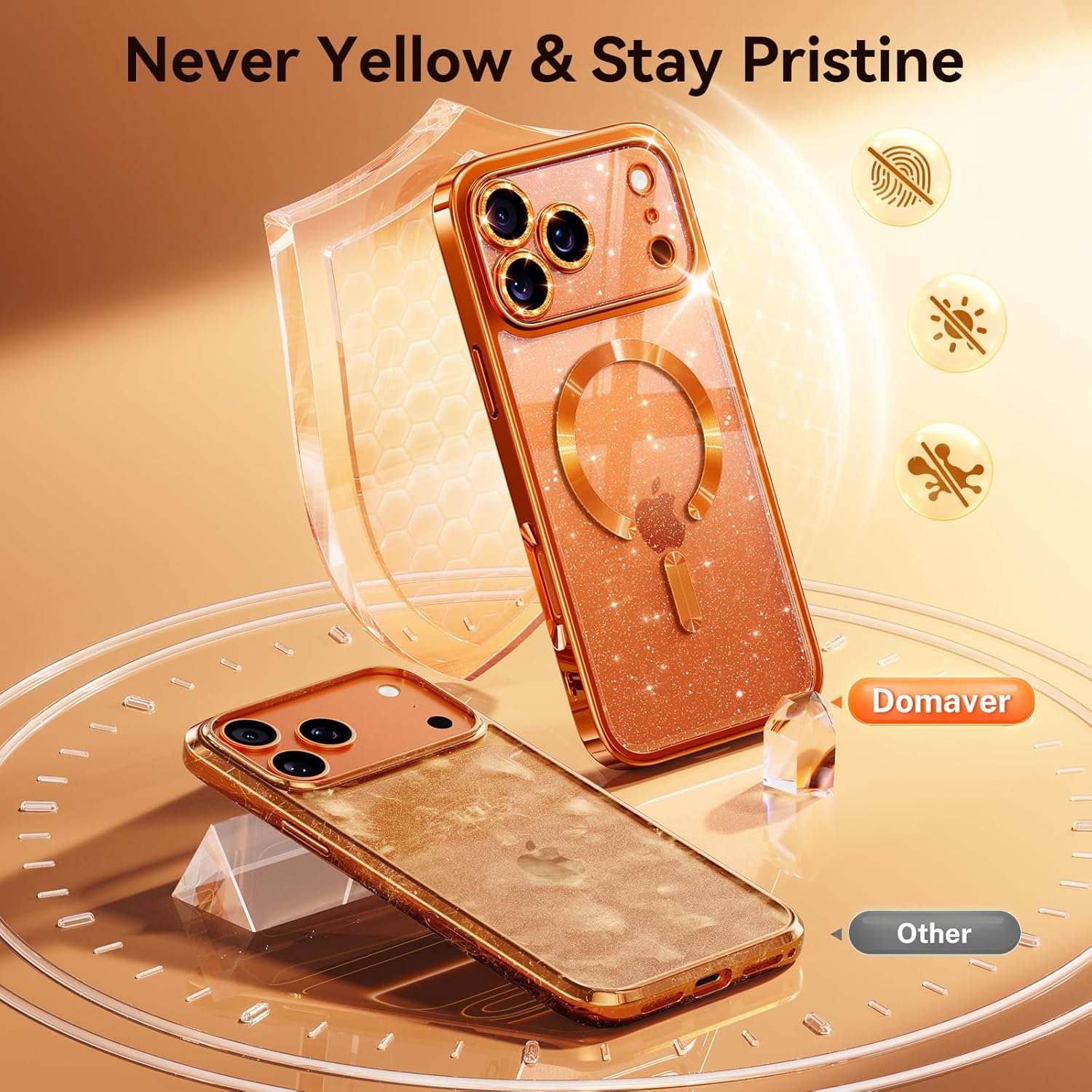 Glitter for iPhone 17 Pro Max Case with Eye-catching Integrated Lens Protection, [Sparkly Bling Back Panel] [Seamless Work with Magsafe] Cute Women Girly Phone Case for iPhone 17 Pro Max Cosmic Orange - Image 7