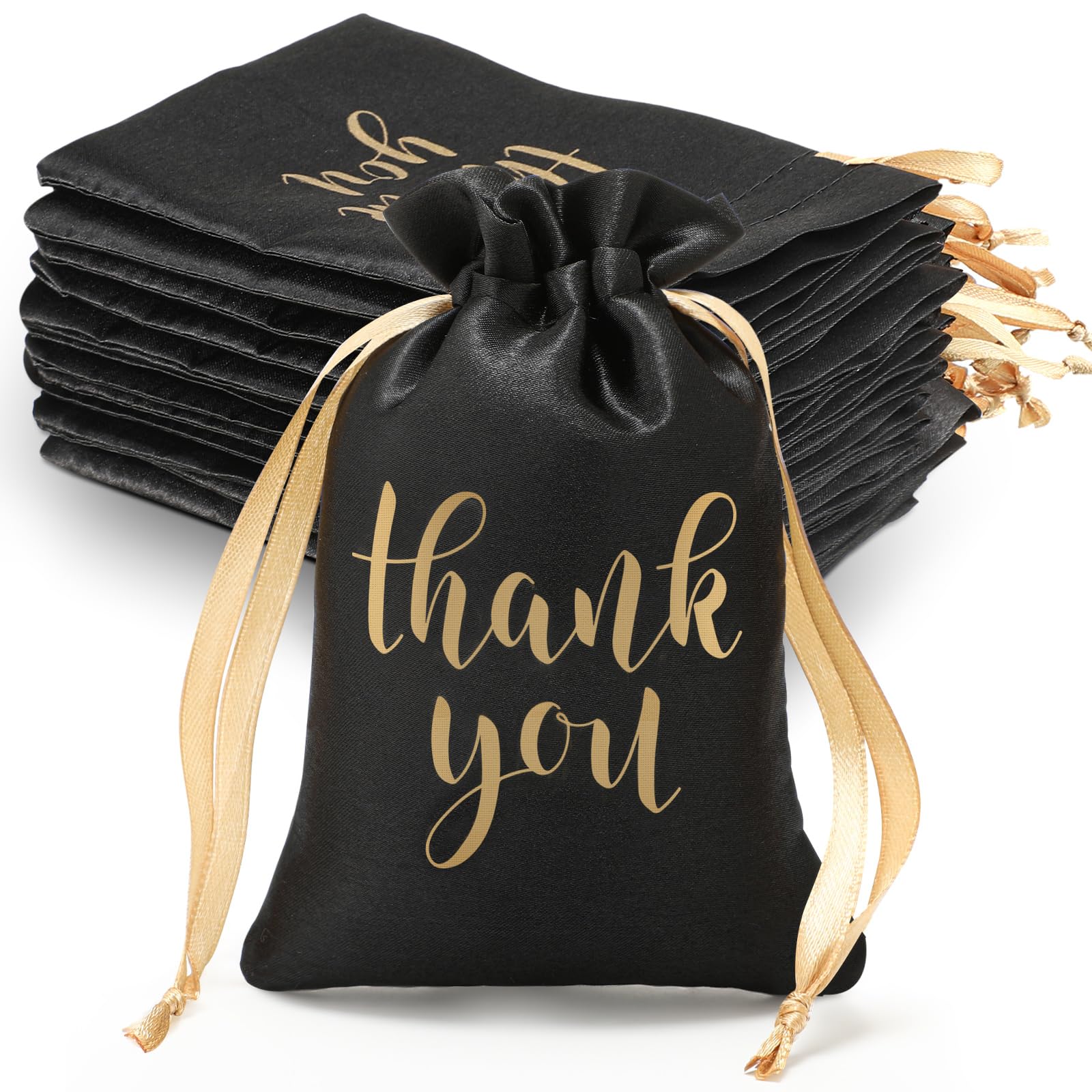 Sieral 50 Pcs Thank You Satin Gift Bags with Drawstring Jewelry Candy Pouches for Valentines Easter Wedding Baby Shower Birthday Holiday Party Thank