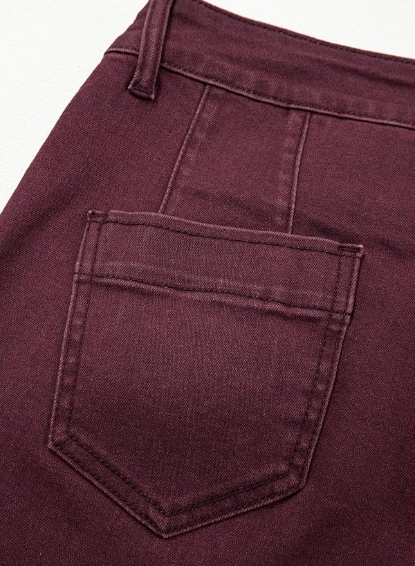 Sidefeel Jeans for Women Trendy High Waisted Stretchy Skinny Jeans Summer Casual Capri Cropped Pants with Welt Pockets Burgundy Size 18 by Sidefeel - Used condition - Image 5