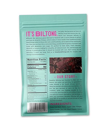 Miniatura 2 de Brooklyn Biltong - Bocadillo de carne de res alimentada con pasto secado al aire, carne seca sudafricana - Aprobado por Whole30, Paleo, Keto, sin