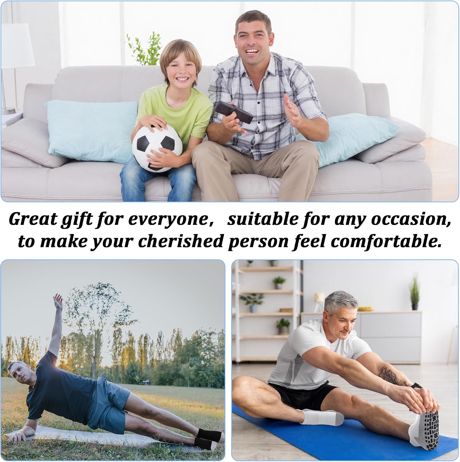 Non Slip Socks for Men 4 Pairs, Yoga Pilates Socks with Grippers Size 6-11.5, Anti Slip sock for Hospital Elderly