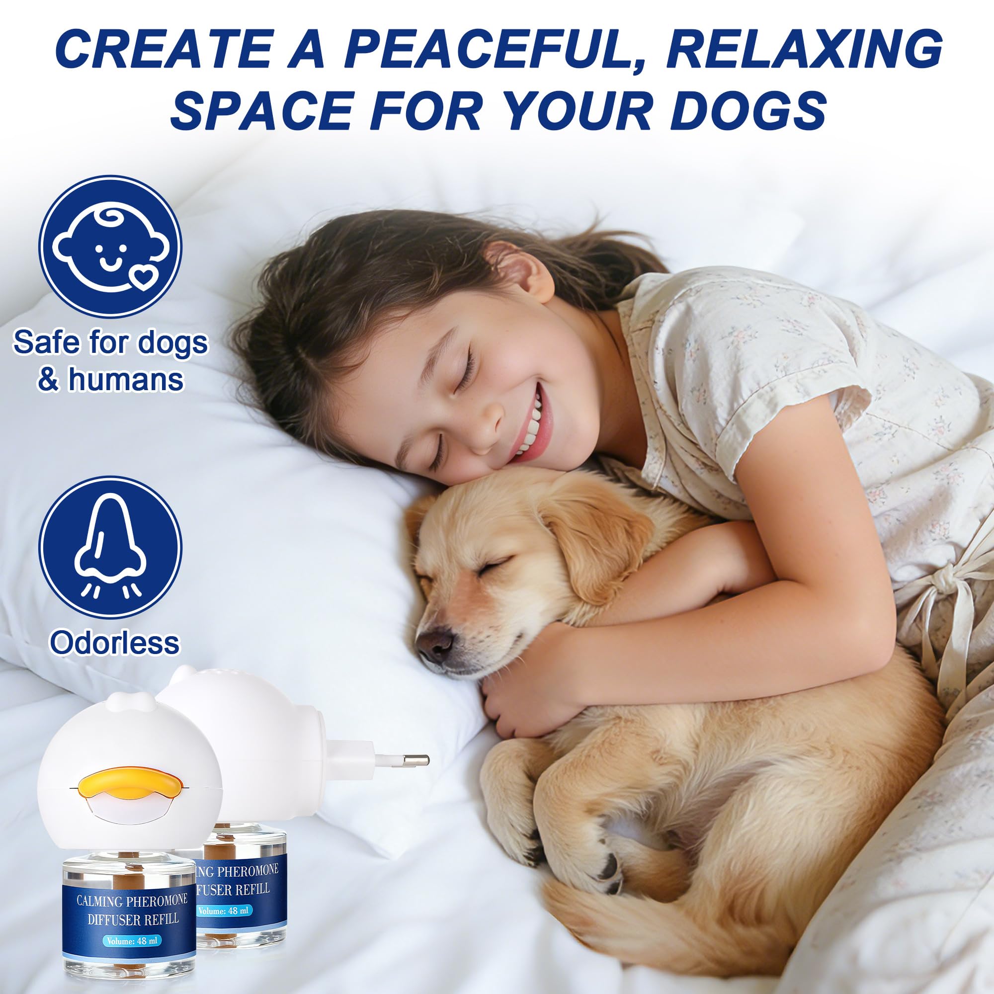 9-IN-1 Hund beruhigende Pheromon Diffuser (3 Stecker in + 6 Refills), Entlastung Angst, Sturm Stress & Indoor Verhalten Unterstützung, 180 Tag, Geruchlos sichere Formel