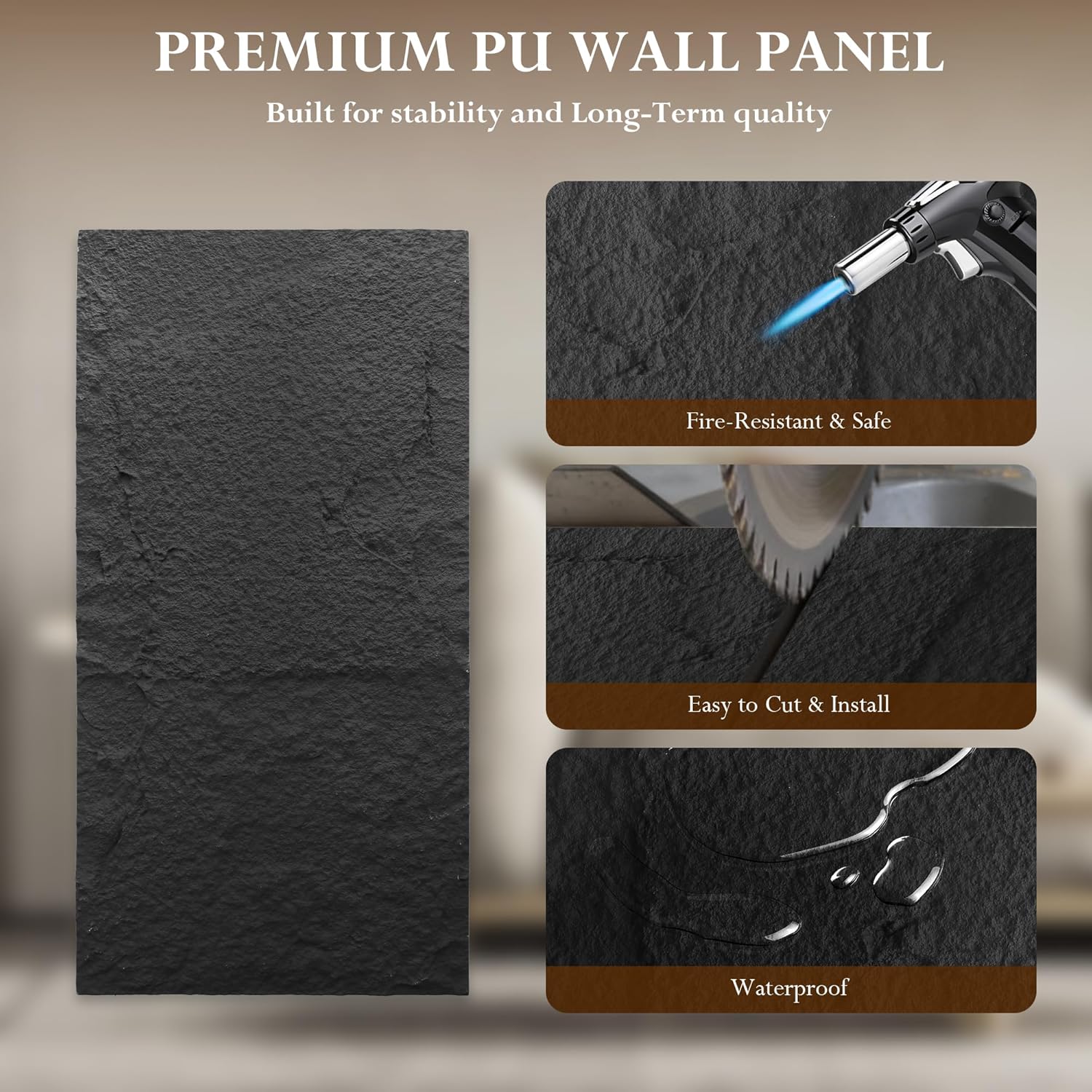 3D Stone Wall Panels, 4PCS PU Faux Stone Panels 47.24"x23.62", 3D Lightweight Wall Panels for Interior Wall Decor, Waterproof Stone Texture Panels for DIY, TV Wall, Bedroom, Living Room, Office & Home