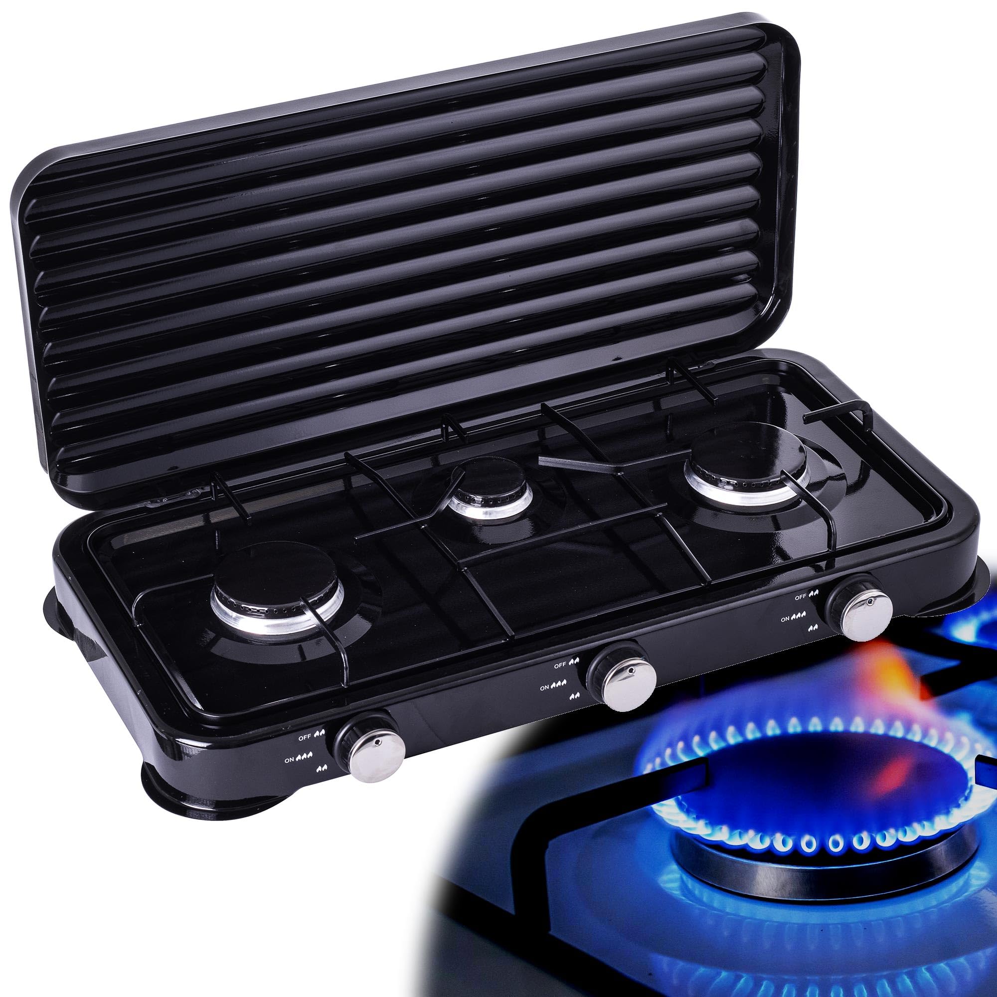 TC Technic Hornillo de gas con 3 fuegos, hornillo de campamento turístico, 2 x 2,2 kW, 1 x 1,1 kW