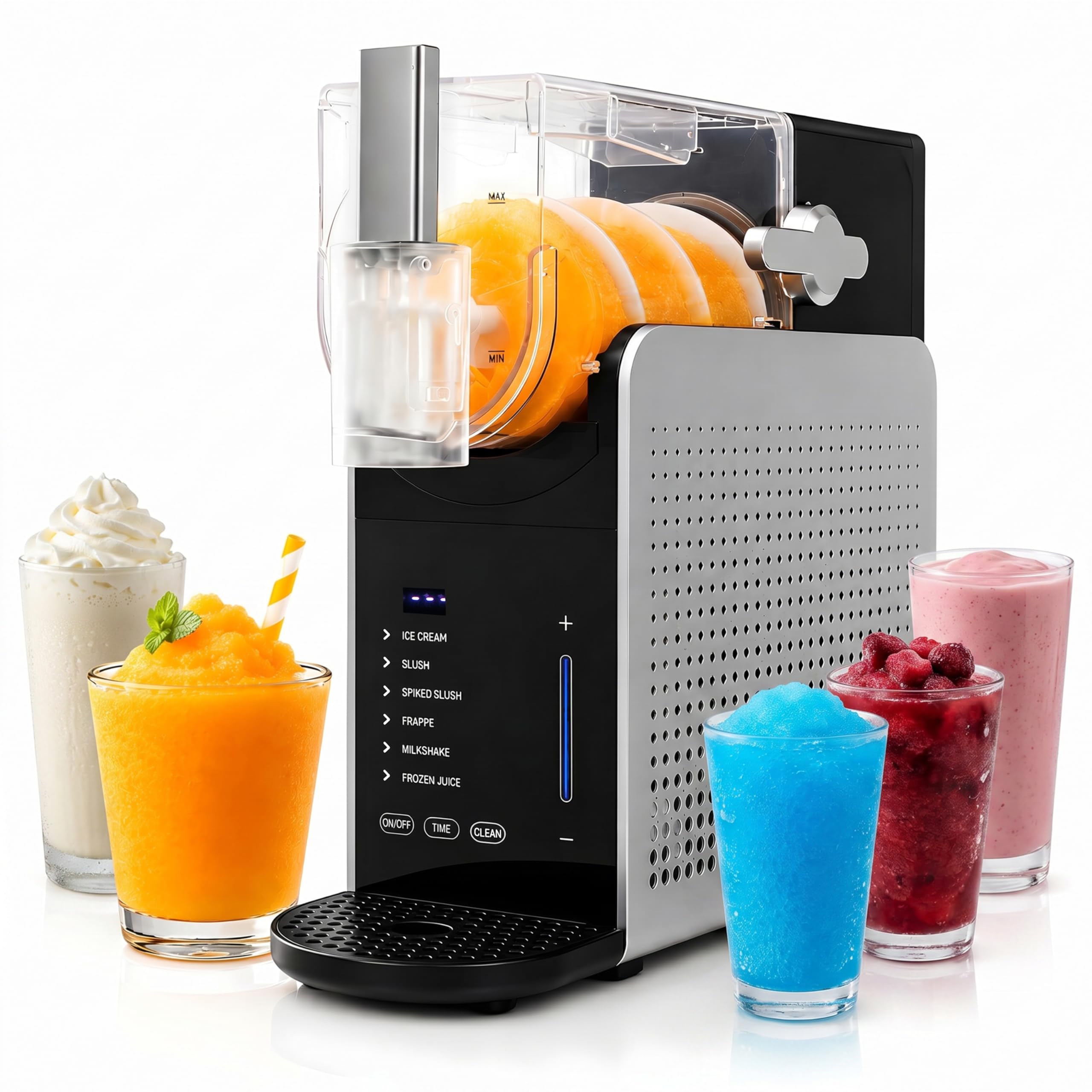 Macchina per Granita 1,6L – Slush Machine con 6 Programmi, Milkshake, Frappé, Frozen Juice, Bevande Ghiacciate, Timer, Senza BPA, 200W – Nero