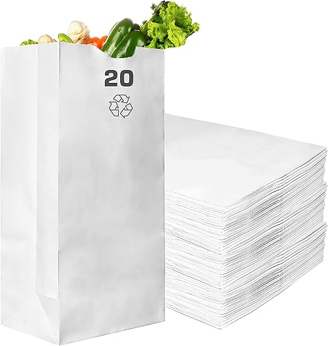 Miniatura 1 de EcoQuality - Bolsas de papel de 20 libras, bolsas de papel blanco de 20 libras, bolsas de papel blanco de estraza para panadería, bolsas de dulces,